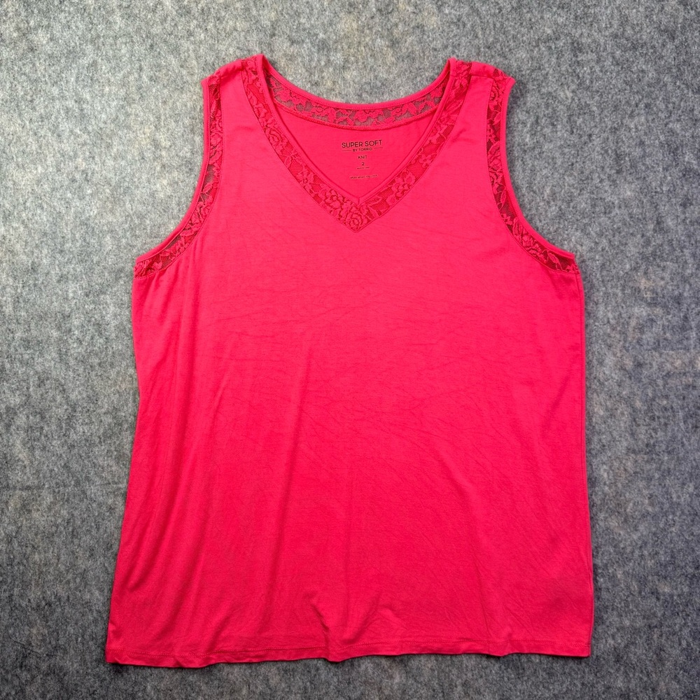 Torrid Super Soft Tank Women's Sz 2 (18/20) Pink Lace Trim V-Neck Sleeveless Top